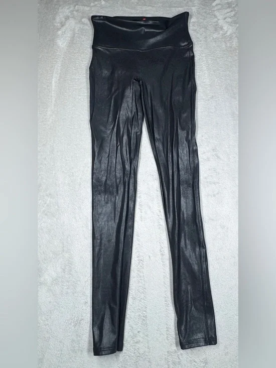 Spanx Faux Leather Crackle Black Leggings Size Small - Picture 2 of 16